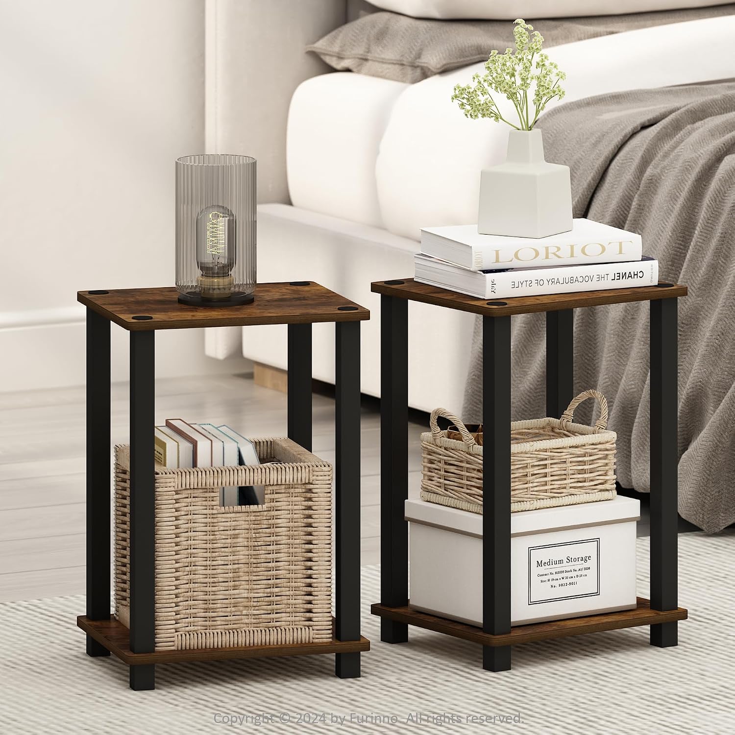  JUST Toolless 3-Tier Night Stand, Open Storage, White