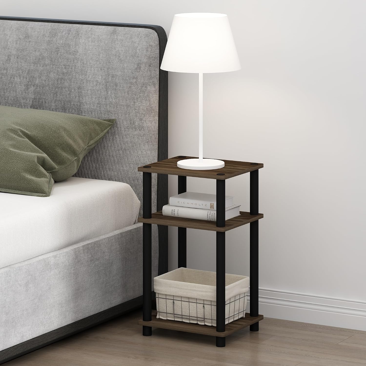  JUST Toolless 3-Tier Night Stand, Open Storage, White