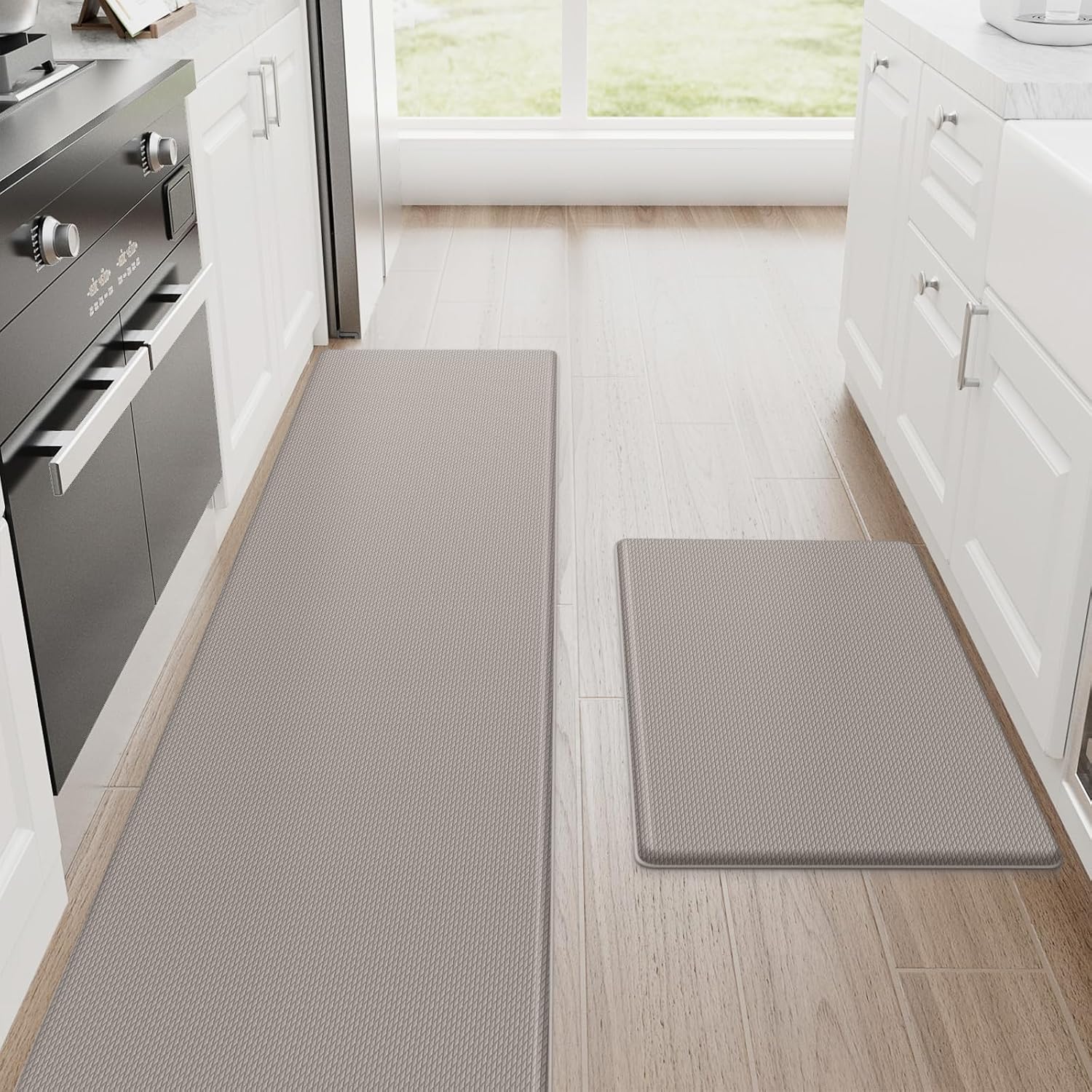 Kitchen Mats for Floor, 2-Piece Anti-Fatigue Kitchen Rugs, Black