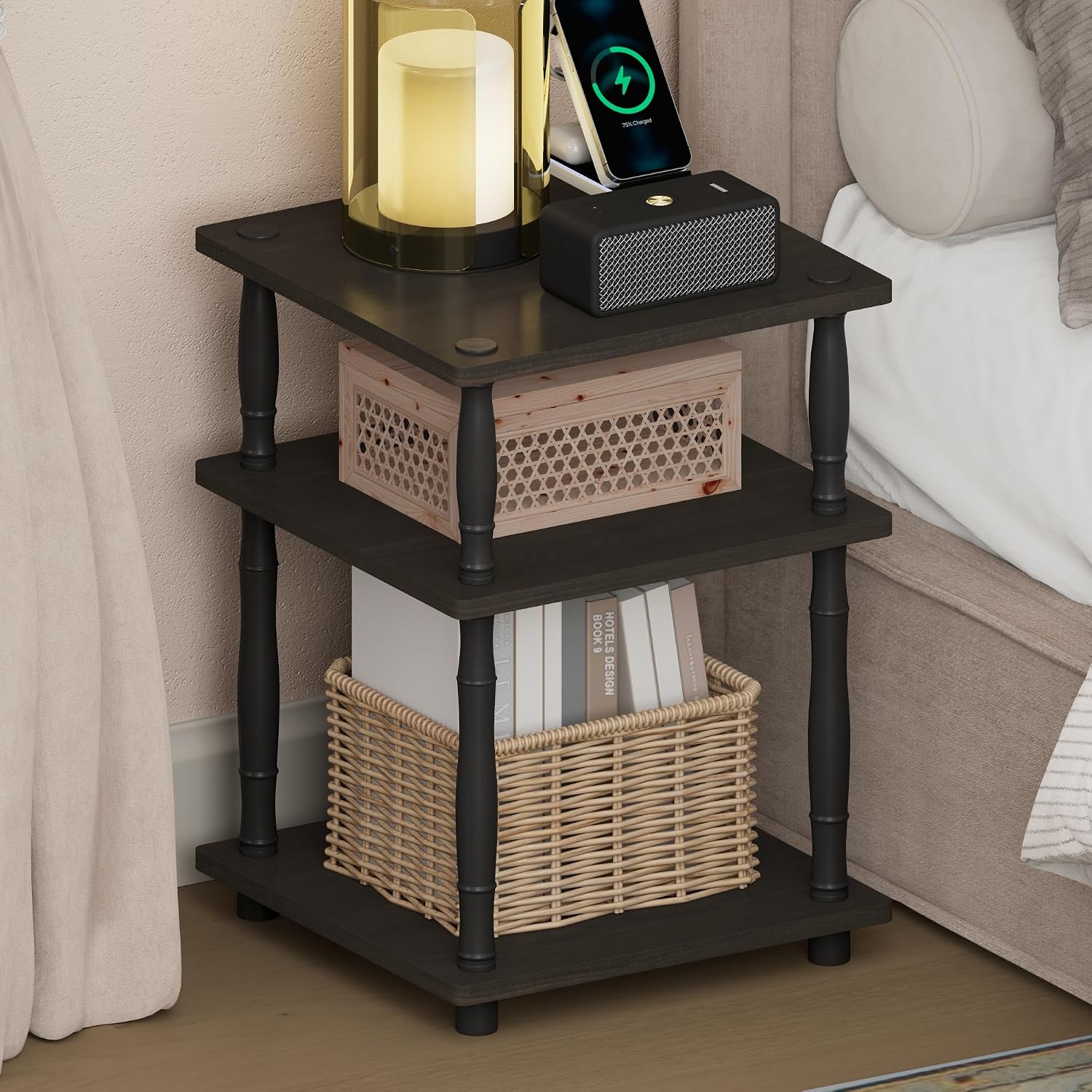  JUST Toolless 3-Tier Night Stand, Open Storage, White