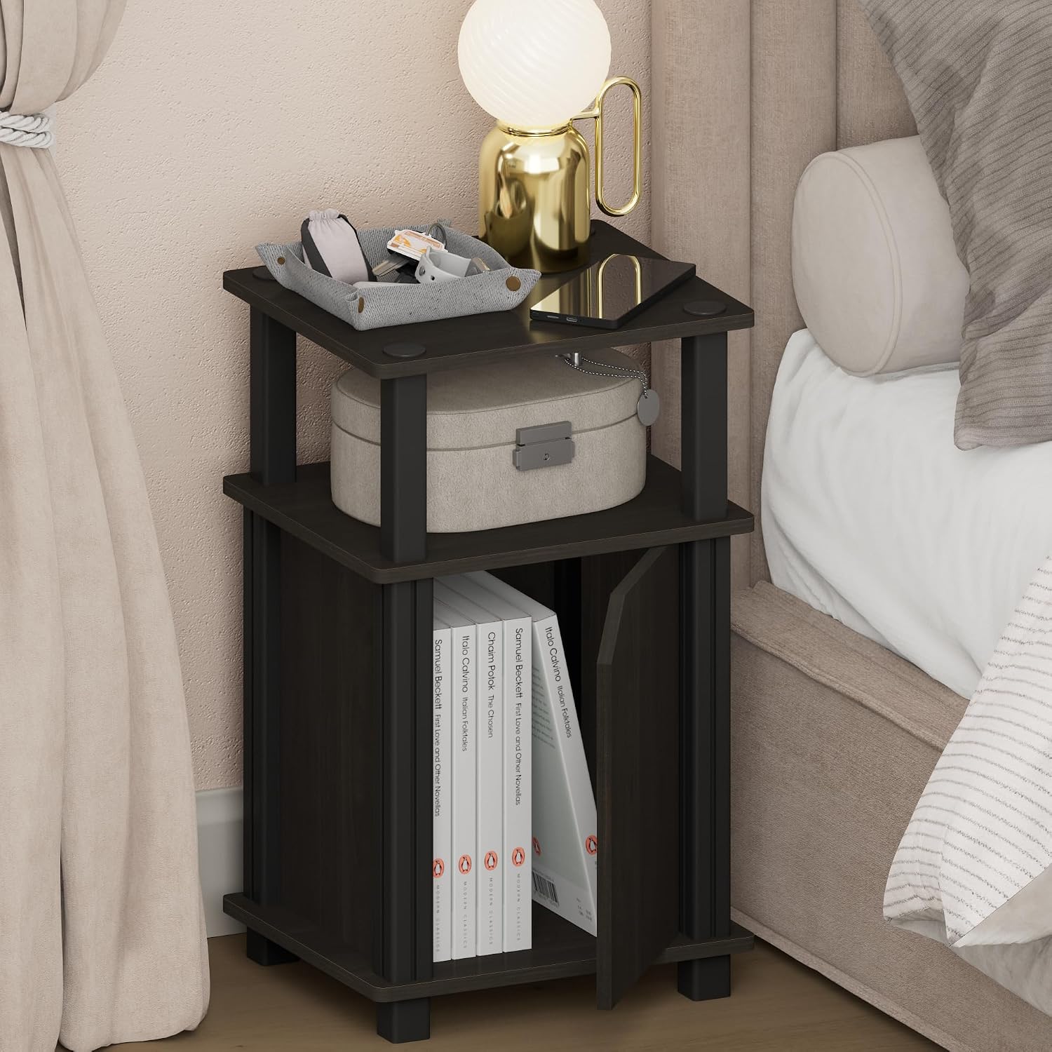  JUST Toolless 3-Tier Night Stand, Open Storage, White