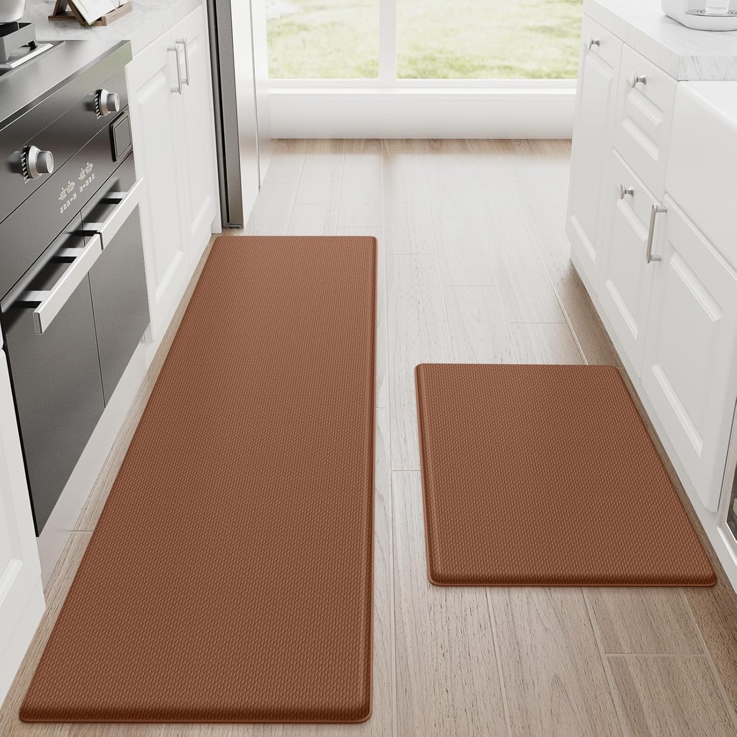 Kitchen Mats for Floor, 2-Piece Anti-Fatigue Kitchen Rugs, Black