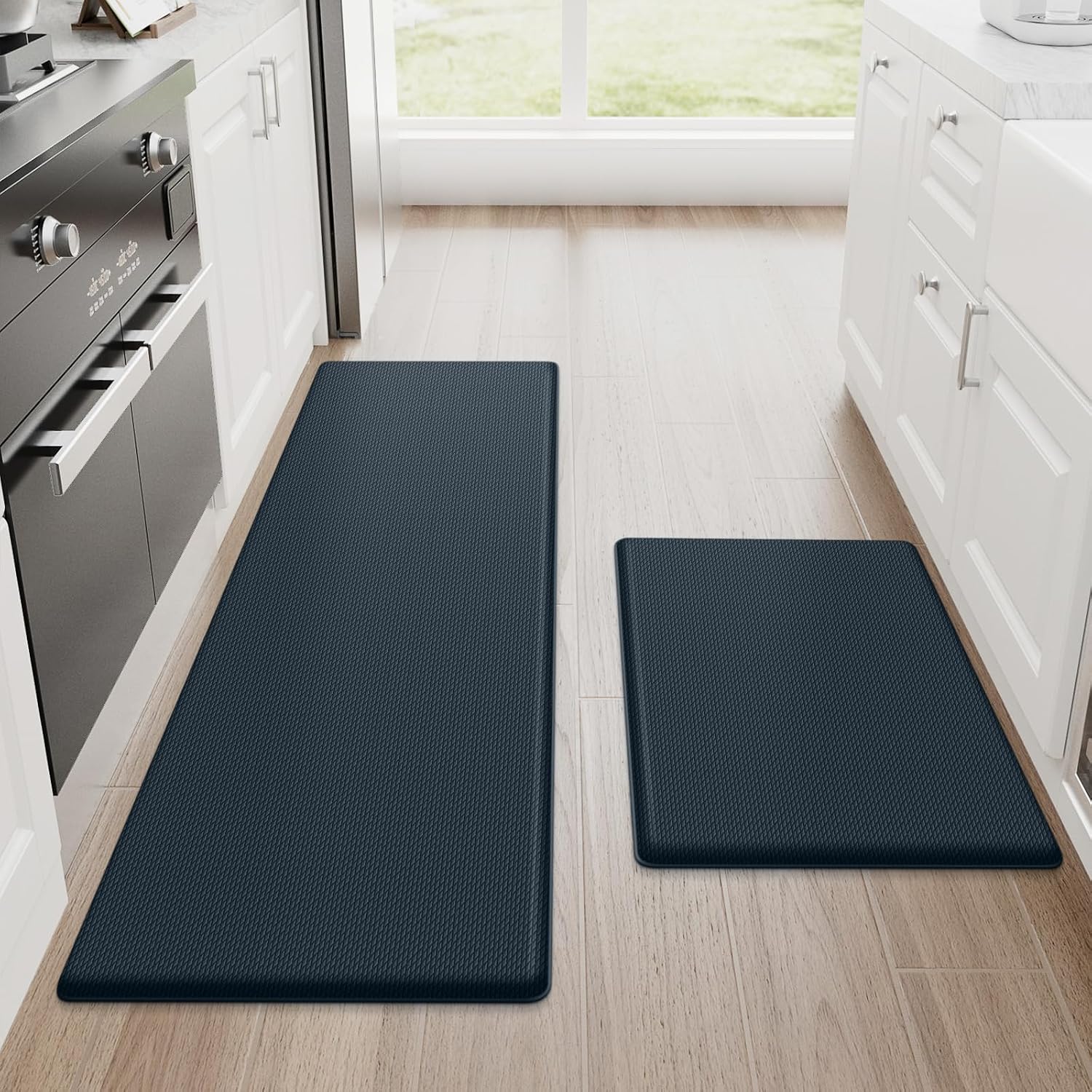 Kitchen Mats for Floor, 2-Piece Anti-Fatigue Kitchen Rugs, Black