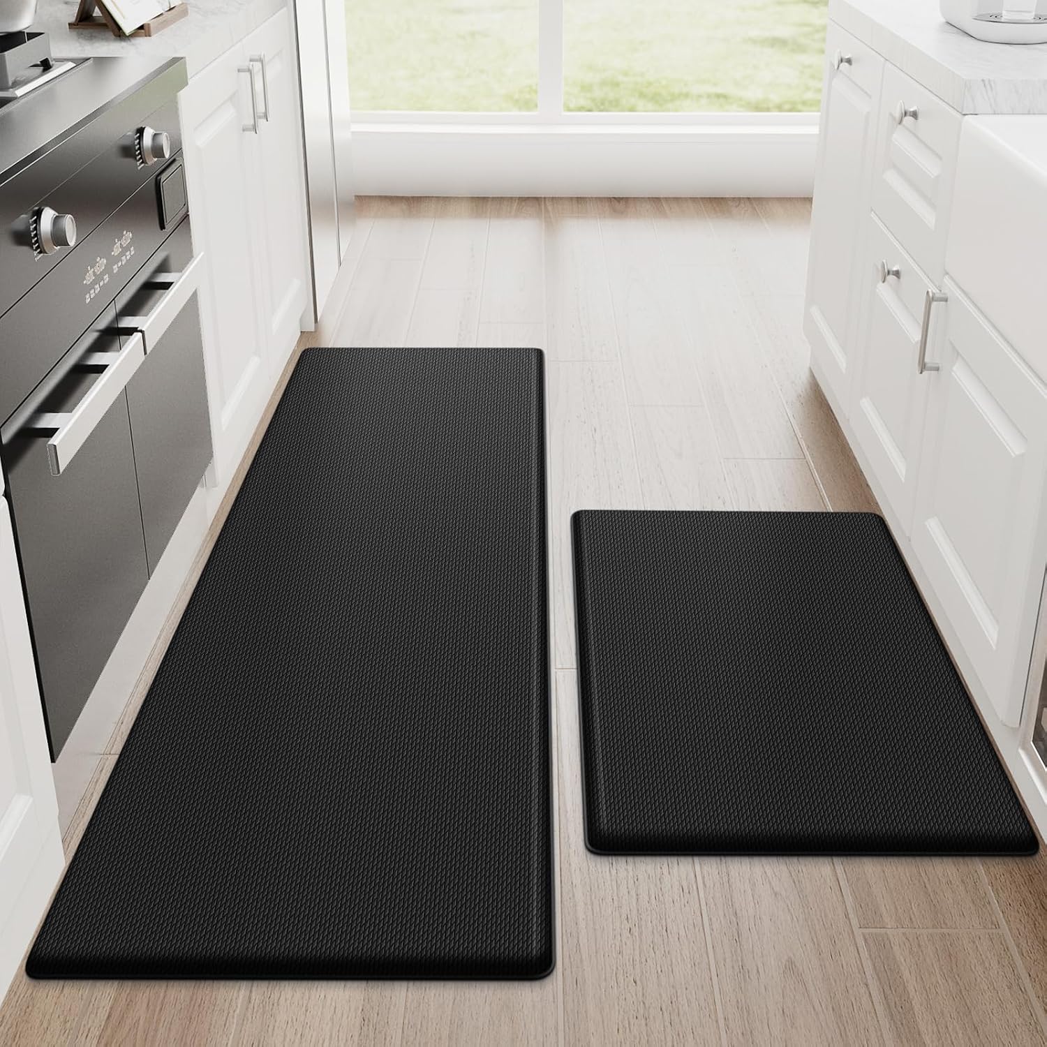 Kitchen Mats for Floor, 2-Piece Anti-Fatigue Kitchen Rugs, Black