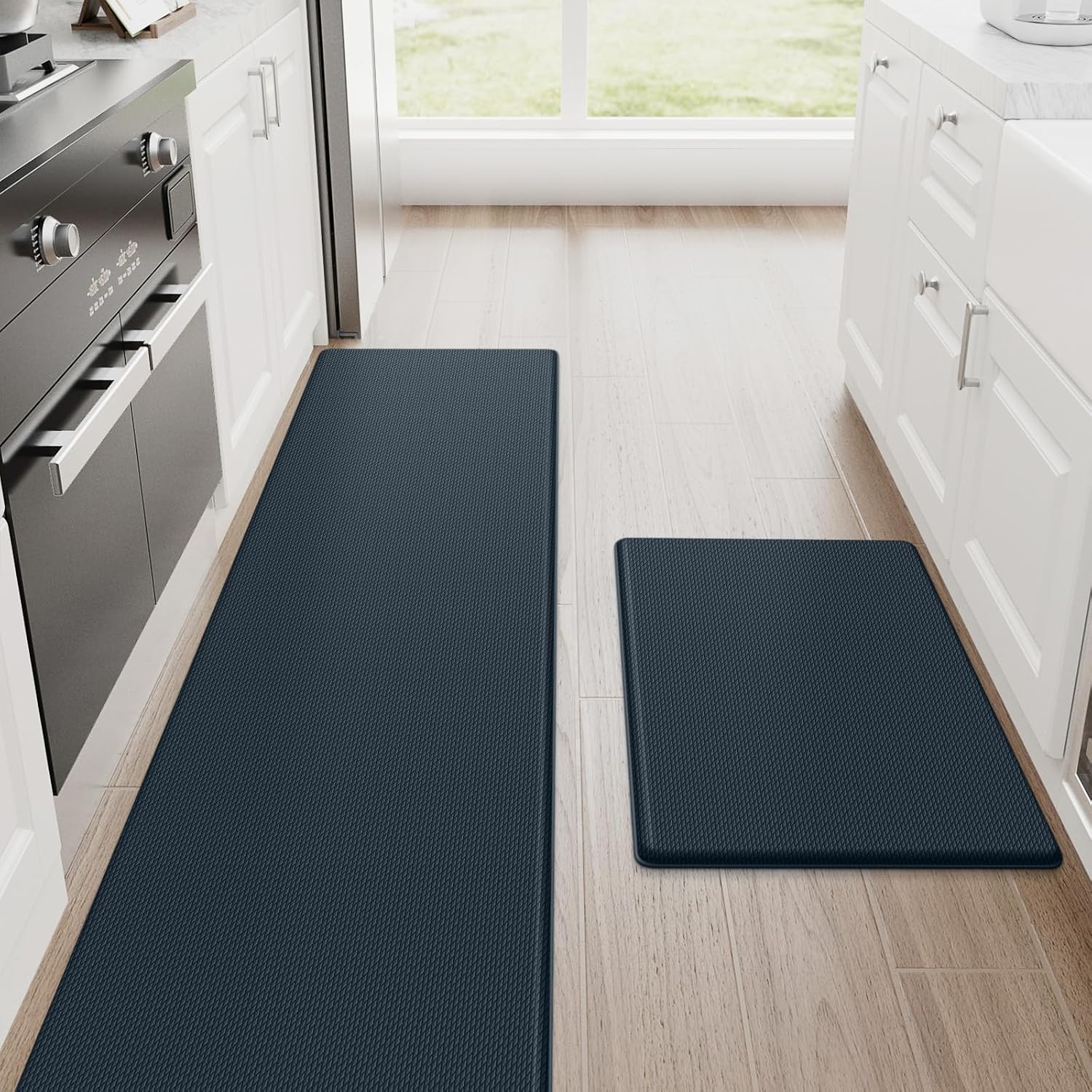 Kitchen Mats for Floor, 2-Piece Anti-Fatigue Kitchen Rugs, Black