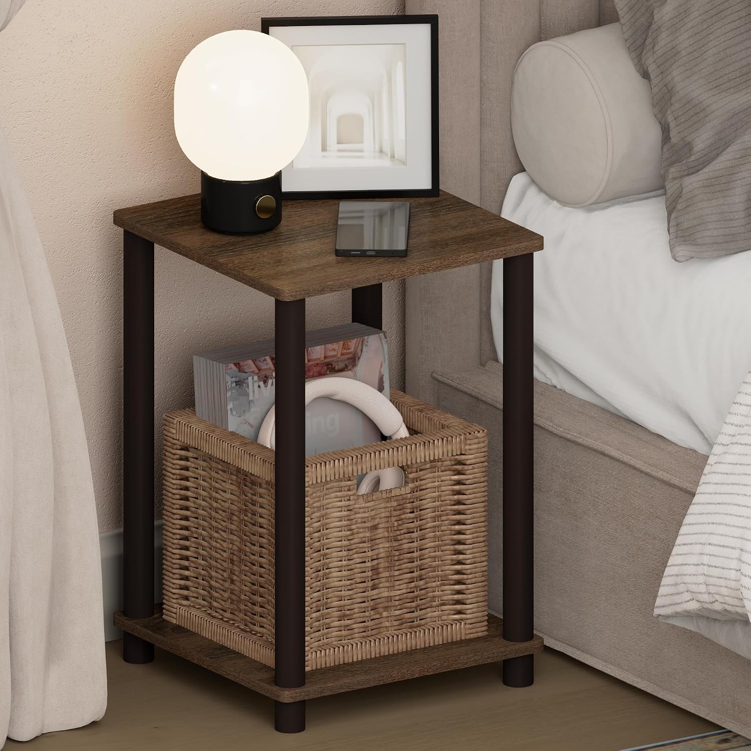 JUST Toolless 3-Tier Night Stand, Open Storage, White