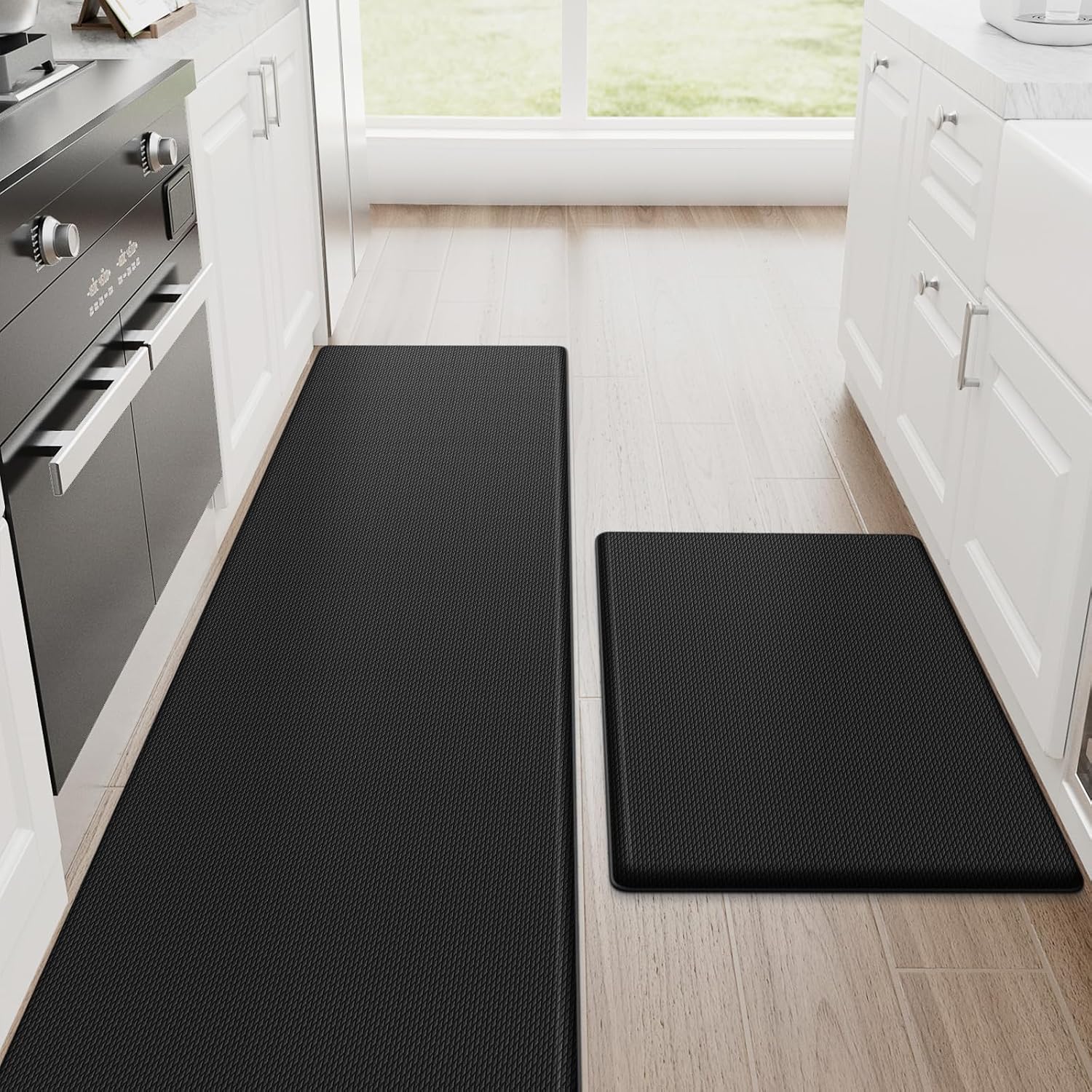 Kitchen Mats for Floor, 2-Piece Anti-Fatigue Kitchen Rugs, Black