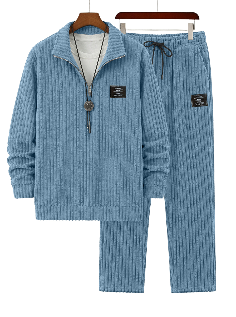 Men's Vintage Corduroy Quarter-Zip Sweatshirt and Pants Set OOTD