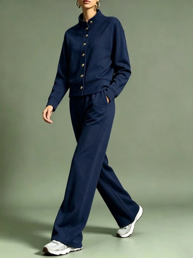 Women's 2-Piece Button Set – Relaxed Wide-Leg Style for Everyday Wear