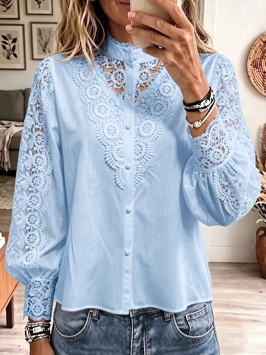 Women's Lace Button Blouse – Elegant Relaxed Fit for Everyday Wear