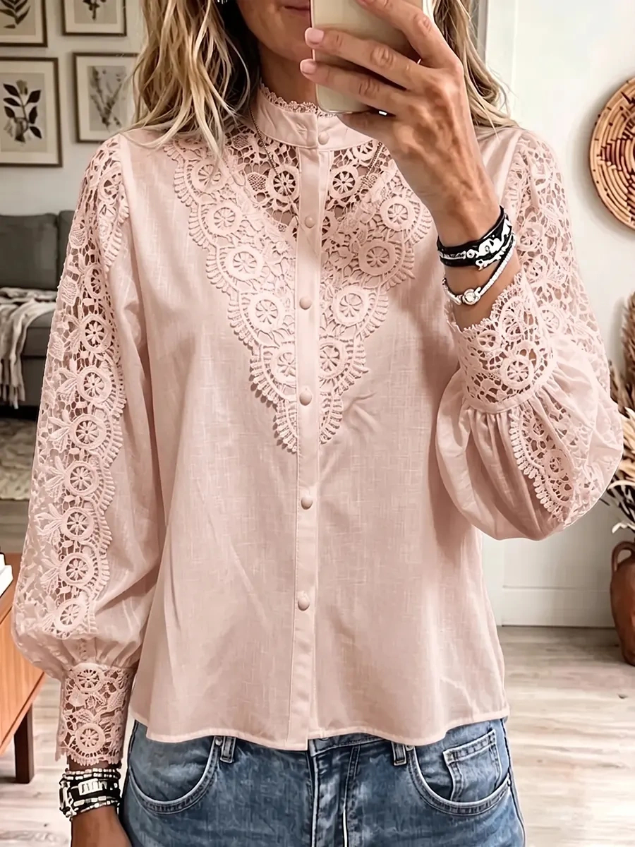 Women's Lace Button Blouse – Elegant Relaxed Fit for Everyday Wear