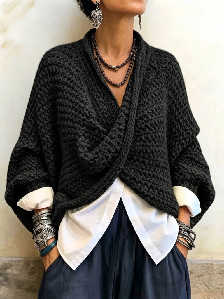🤲LAST DAY SAVE 49% ⏰Cozy Relaxed Batwing Sleeves Crossover V-neck Sweater
