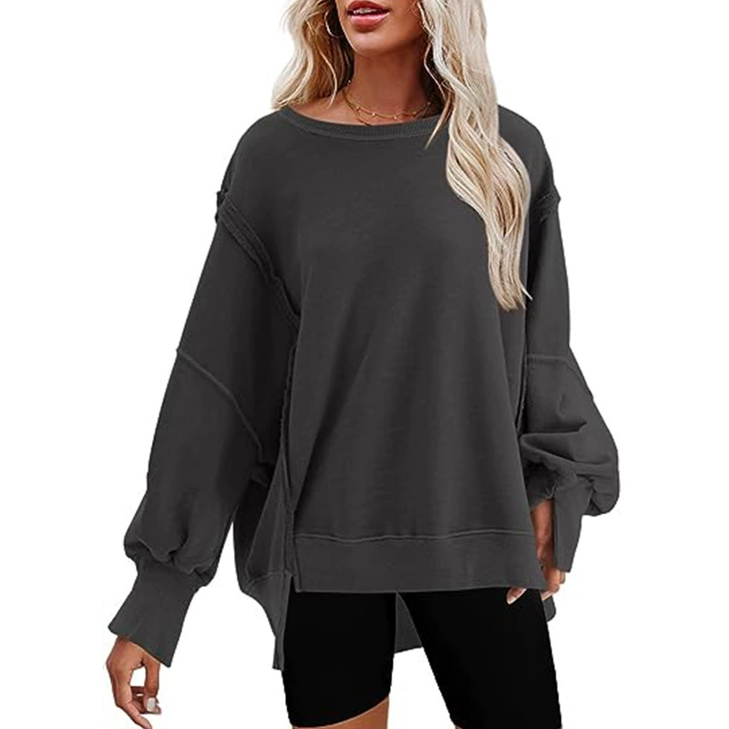 Casual Oversized Cotton Crew-neck Sweatshirt With Exposed Seams