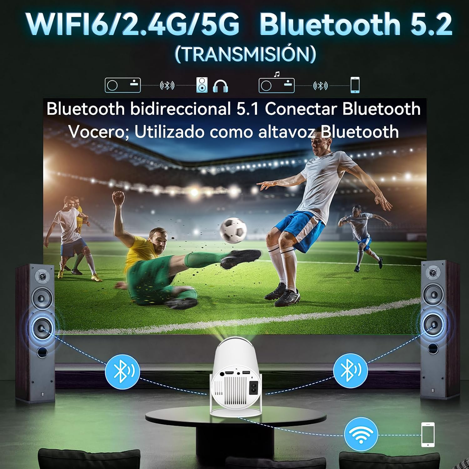 【Android 14.0】KACOTA Mini Proyector 4K Portátil 2026, 250ANSI/10000 Lúmenes | Pantalla de 150 pulgadas, Soporte 4K, WiFi 6 con 2.4/5GHz, Bluetooth 5.2, Compatible con iOS/Android/PC/PS4/PS5【HY300 PRO】