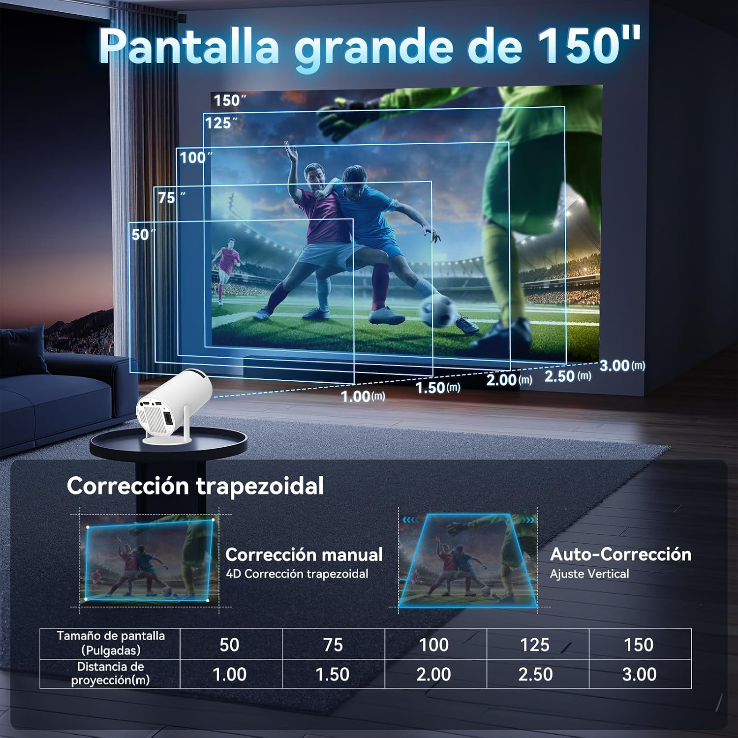 【Android 14.0】KACOTA Mini Proyector 4K Portátil 2026, 250ANSI/10000 Lúmenes | Pantalla de 150 pulgadas, Soporte 4K, WiFi 6 con 2.4/5GHz, Bluetooth 5.2, Compatible con iOS/Android/PC/PS4/PS5【HY300 PRO】