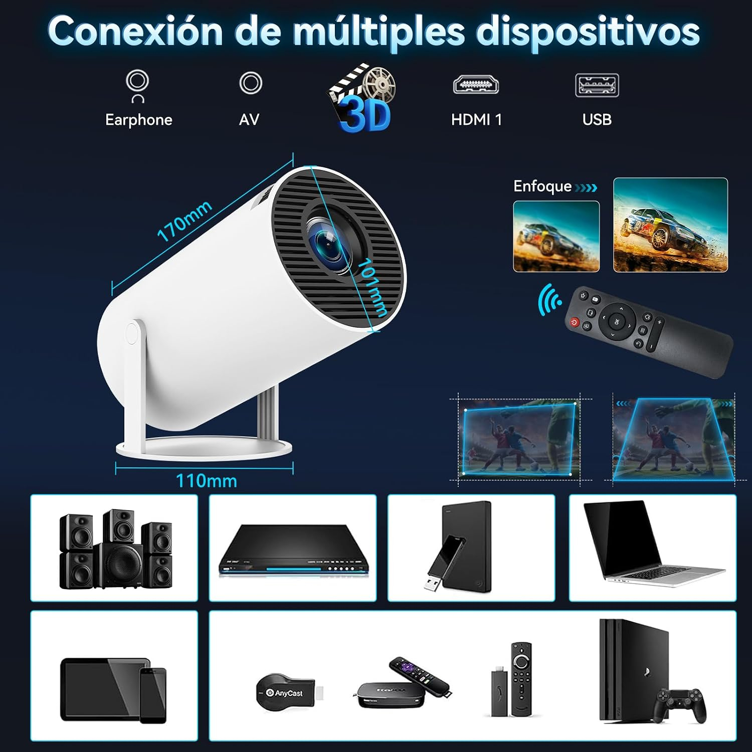 【Android 14.0】KACOTA Mini Proyector 4K Portátil 2026, 250ANSI/10000 Lúmenes | Pantalla de 150 pulgadas, Soporte 4K, WiFi 6 con 2.4/5GHz, Bluetooth 5.2, Compatible con iOS/Android/PC/PS4/PS5【HY300 PRO】