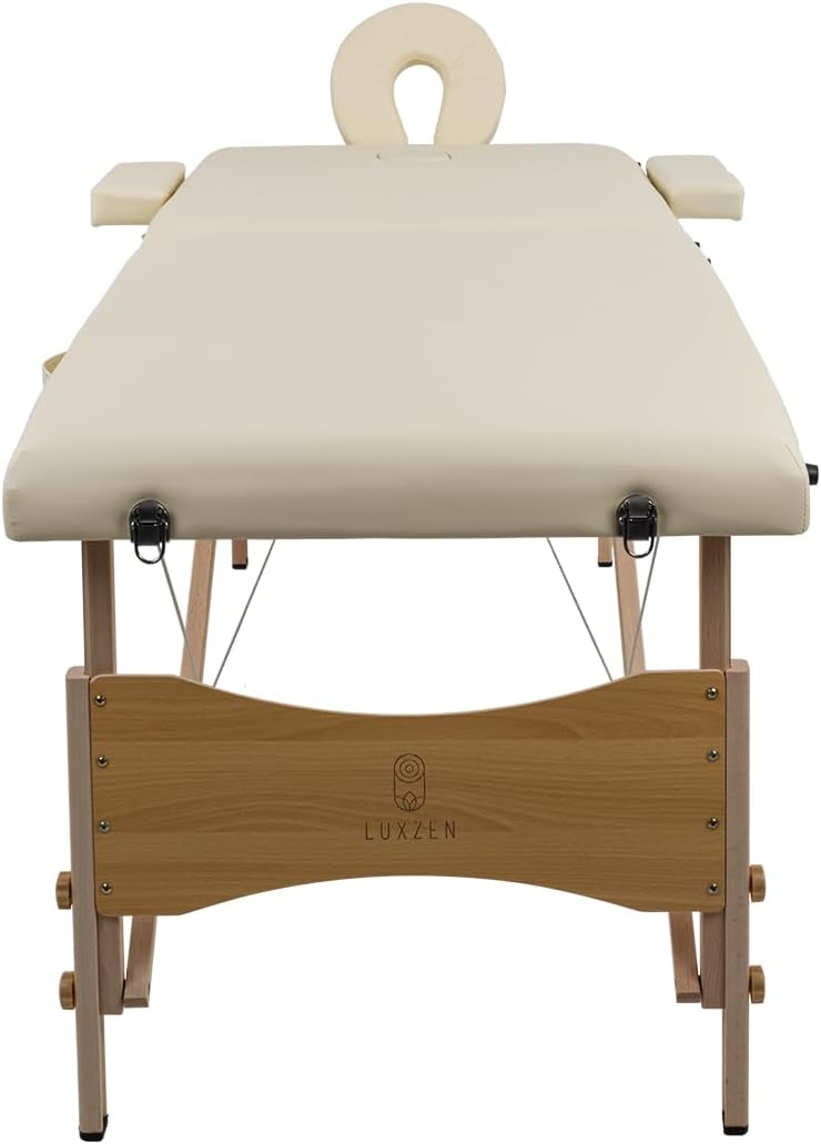 LUXZEN - Cama para Masajes Portatil Plegable Profesional con Estuche y Altura Ajustable Camilla Fisioterapia Ideal para Tatuar SPA Quiropraxia o Facial (Extra Grande 85cm Ancho) (Beige)