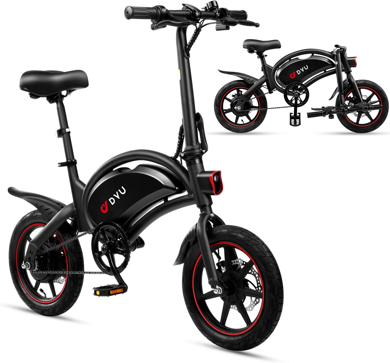 DYU - Bicicleta eléctrica para adultos y adolescentes, bicicleta eléctrica plegable de 14 pulgadas, bicicleta eléctrica de ciudad de cercanías con motor de 250 W y batería de iones de litio de 36 V 10
