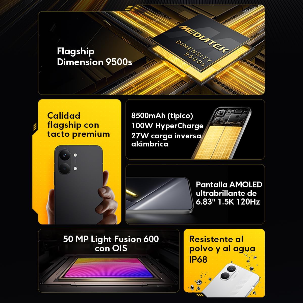 POCO X8 Pro Max | Con Regalo exclusivo | Procesador Dimensity 9500s | Calidad flagship con una sensación premium | Batería de 8500mAh (típ) con HyperCharge de 100W | Pantalla AMOLED ultrabrillante de 6.83" a 1.5K y 120Hz | Cámara Light Fusion 600 de 50MP 