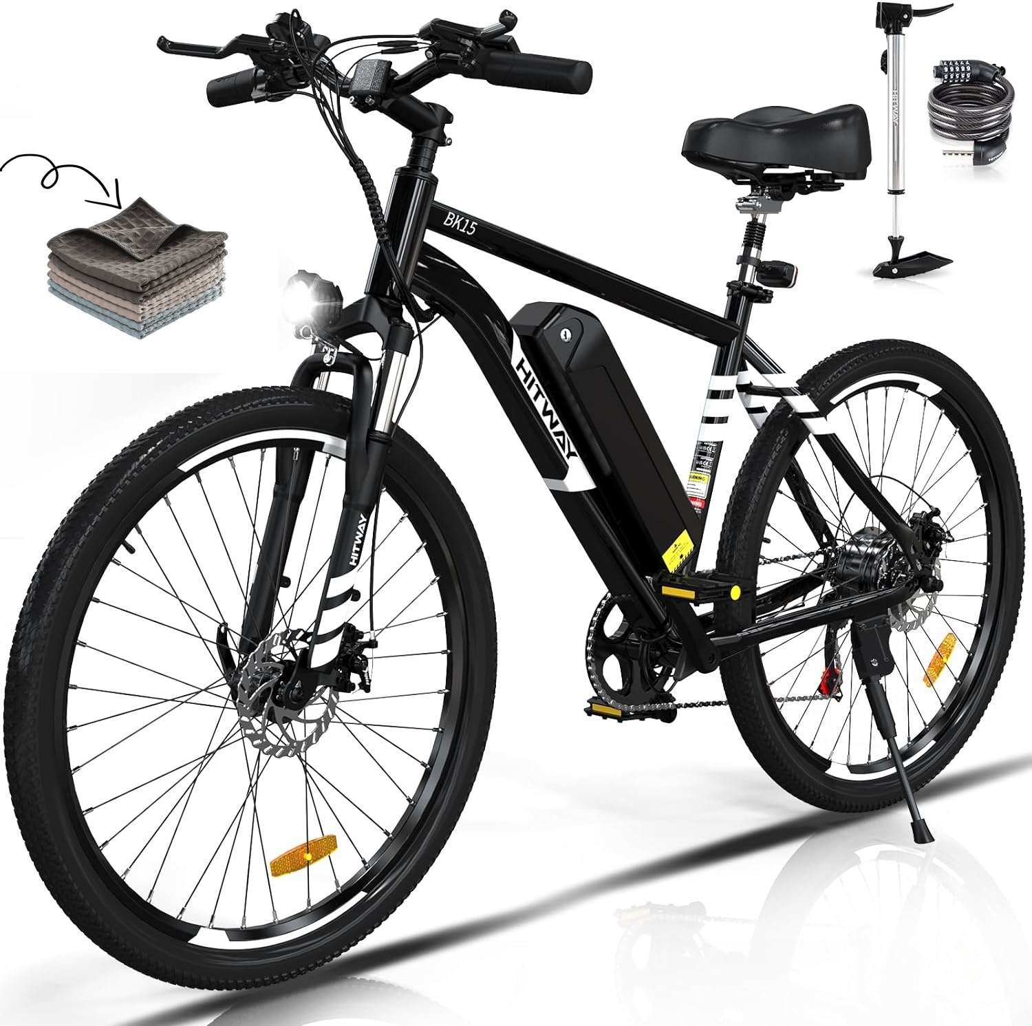 HITWAY - Bicicleta eléctrica para Adultos, Bicicleta E de 26 Pulgadas, 500 W, Bicicleta eléctrica extraíble, 36 V/12 Ah Bicicleta de montaña, Nieve, Playa, con 7 Engranajes-manteles