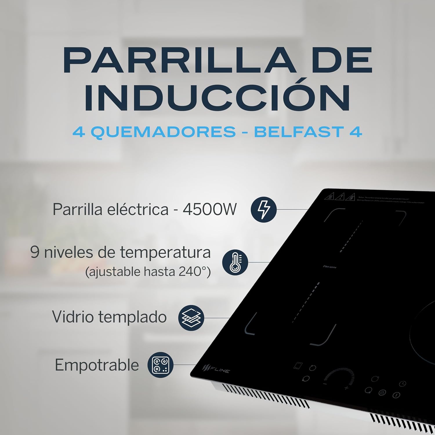 Parrilla De Gas Empotrable 4 Quemadores | Vidrio Templado | Gas LP Y Gas Natural | Encendido Electrónico | Estufa De Mesa | Parrilla De Inducción | Fácil Limpieza