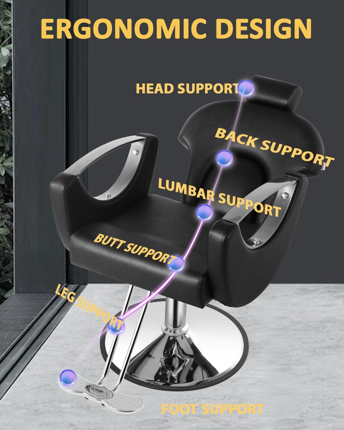 Silla de peluquero de salón, silla reclinable para peluquero, silla de peluquería con bomba hidráulica resistente, silla de peluquería giratoria de 360 grados para peluquería en casa, color rosa