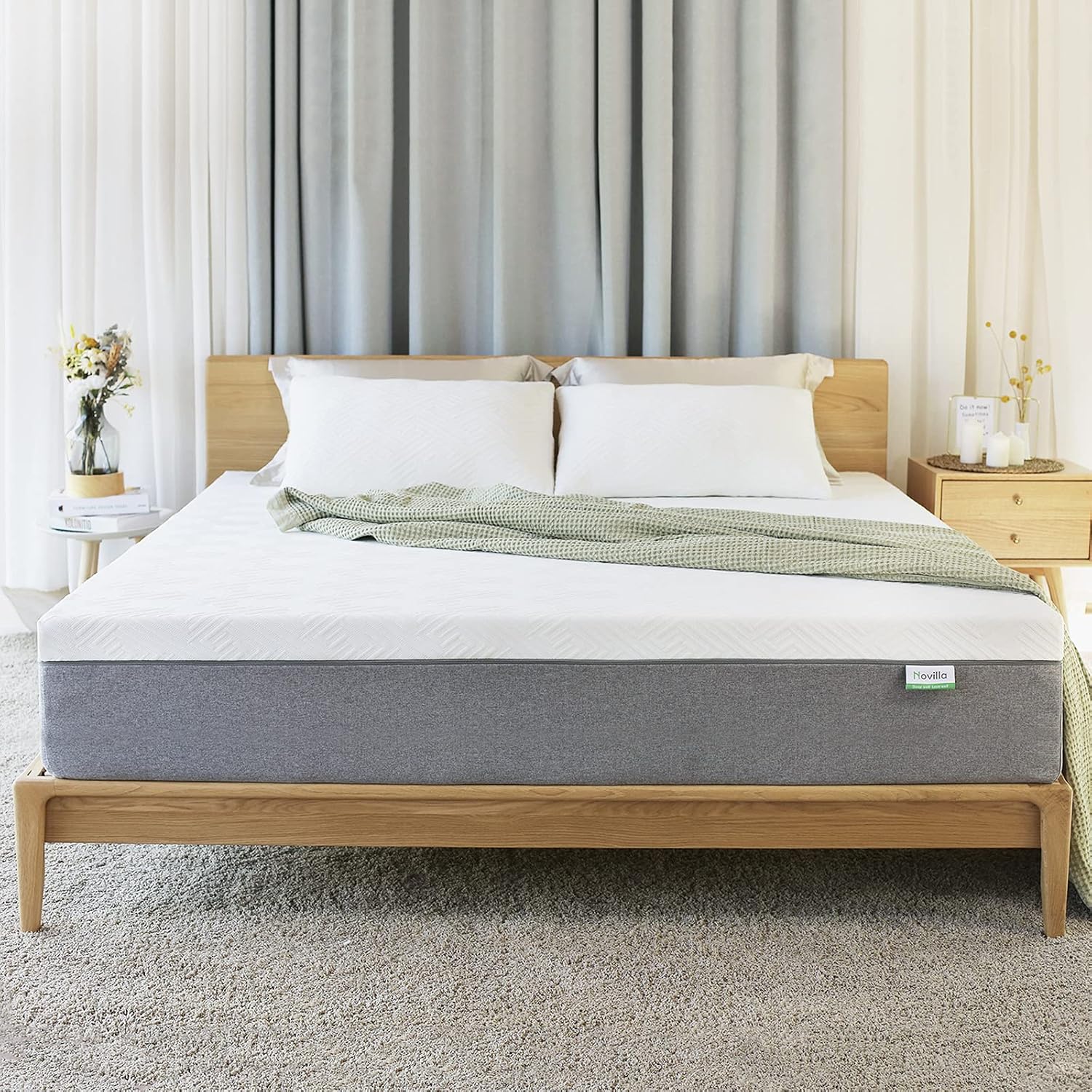 Novilla Colchón California King 🛏️, Espuma Viscoelástica con Gel 10 Pulgadas, Frescura y Alivio de Presión, Dureza Media