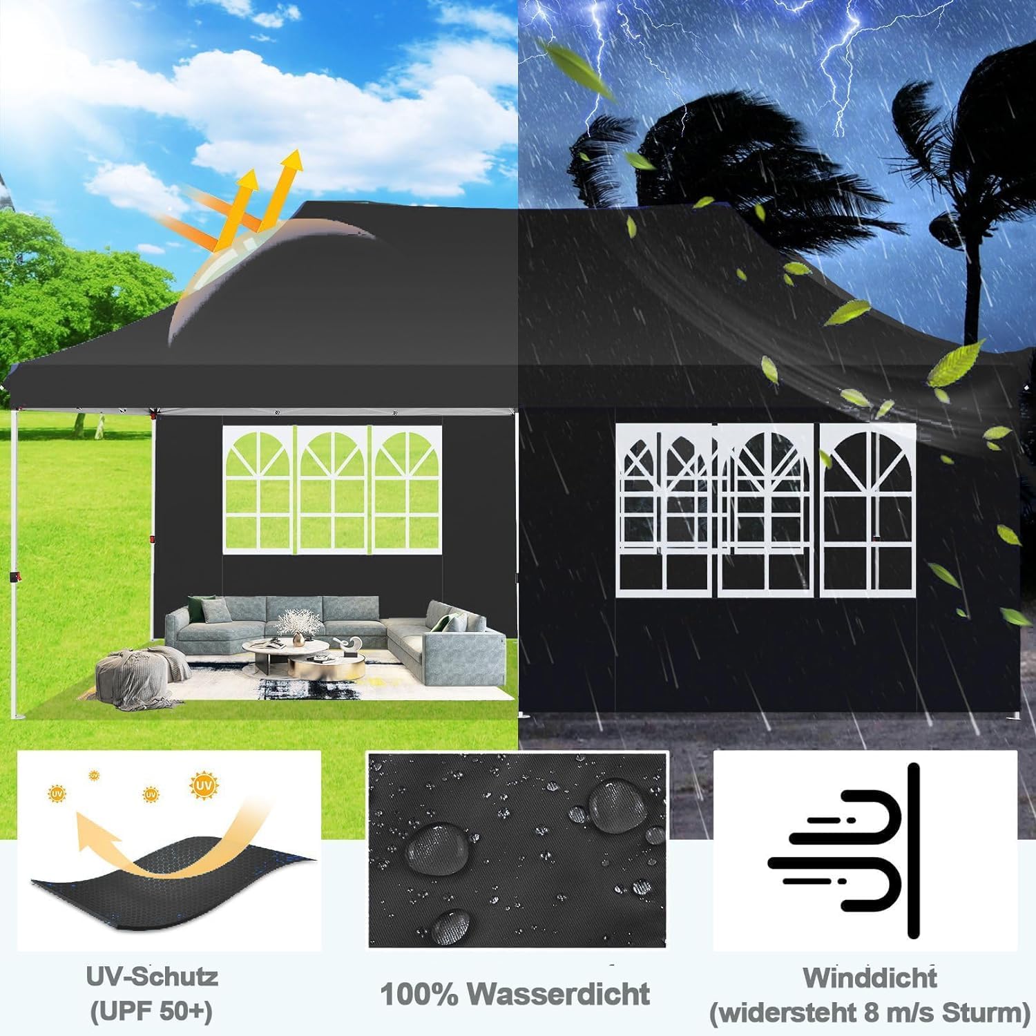 TOOLUCK Canopy - Tienda de campaña desplegable de 10 x 20 pulgadas con paredes laterales, toldo comercial impermeable Ez para exteriores, protección UV de 50 + refugio para eventos, tiendas de campaña