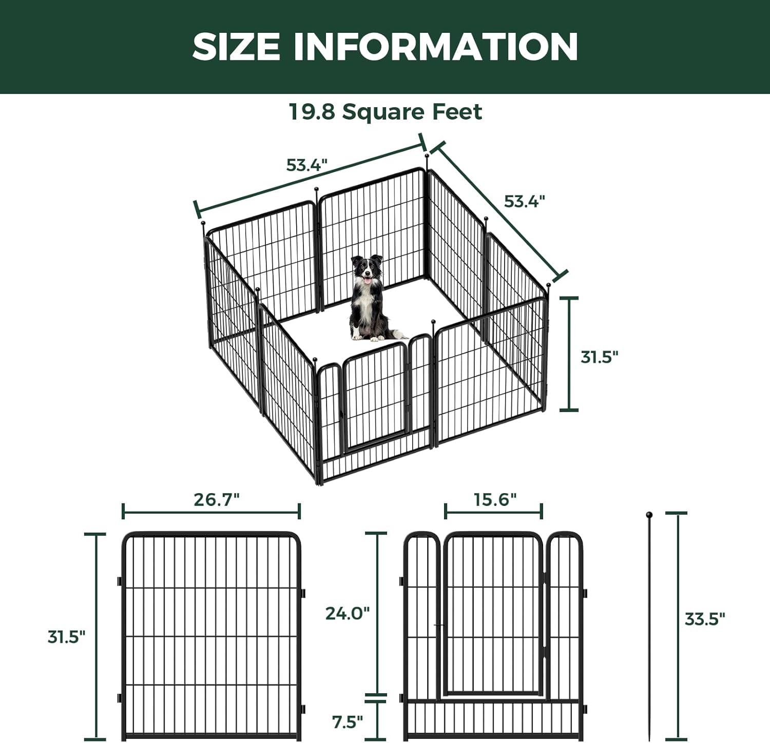 FXW Rollick Corral para Perros para Patio, RV Camping│Patentado, 24 Pulgadas 8 Paneles