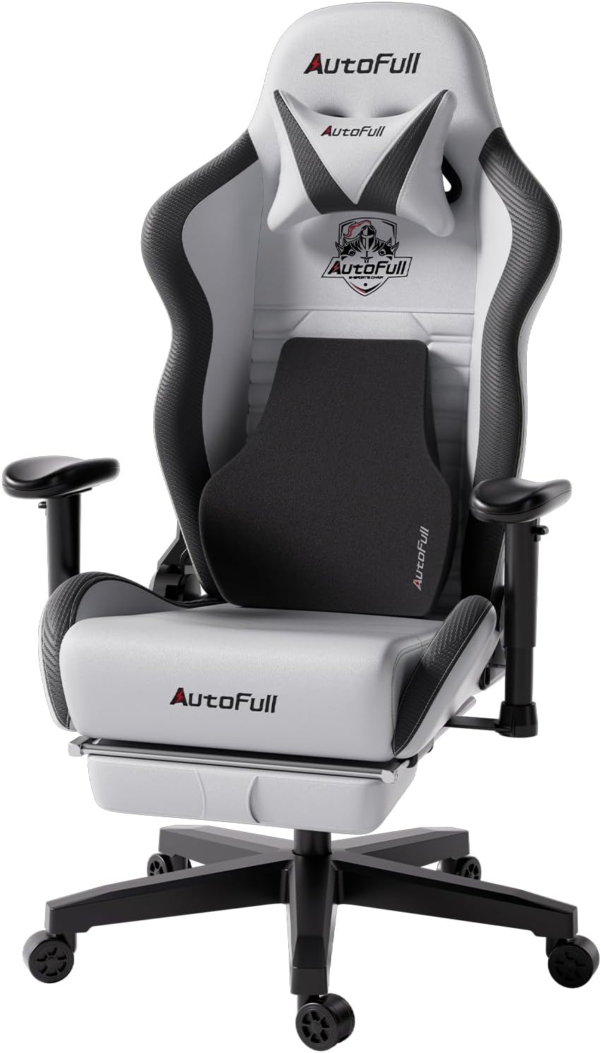AutoFull C3 Silla Gaming, Silla de Carreras con Soporte Lumbar Ergonómico, Respaldo Alto Ajustable y Reposapiés en Cuero PU para Computadora,Negro
