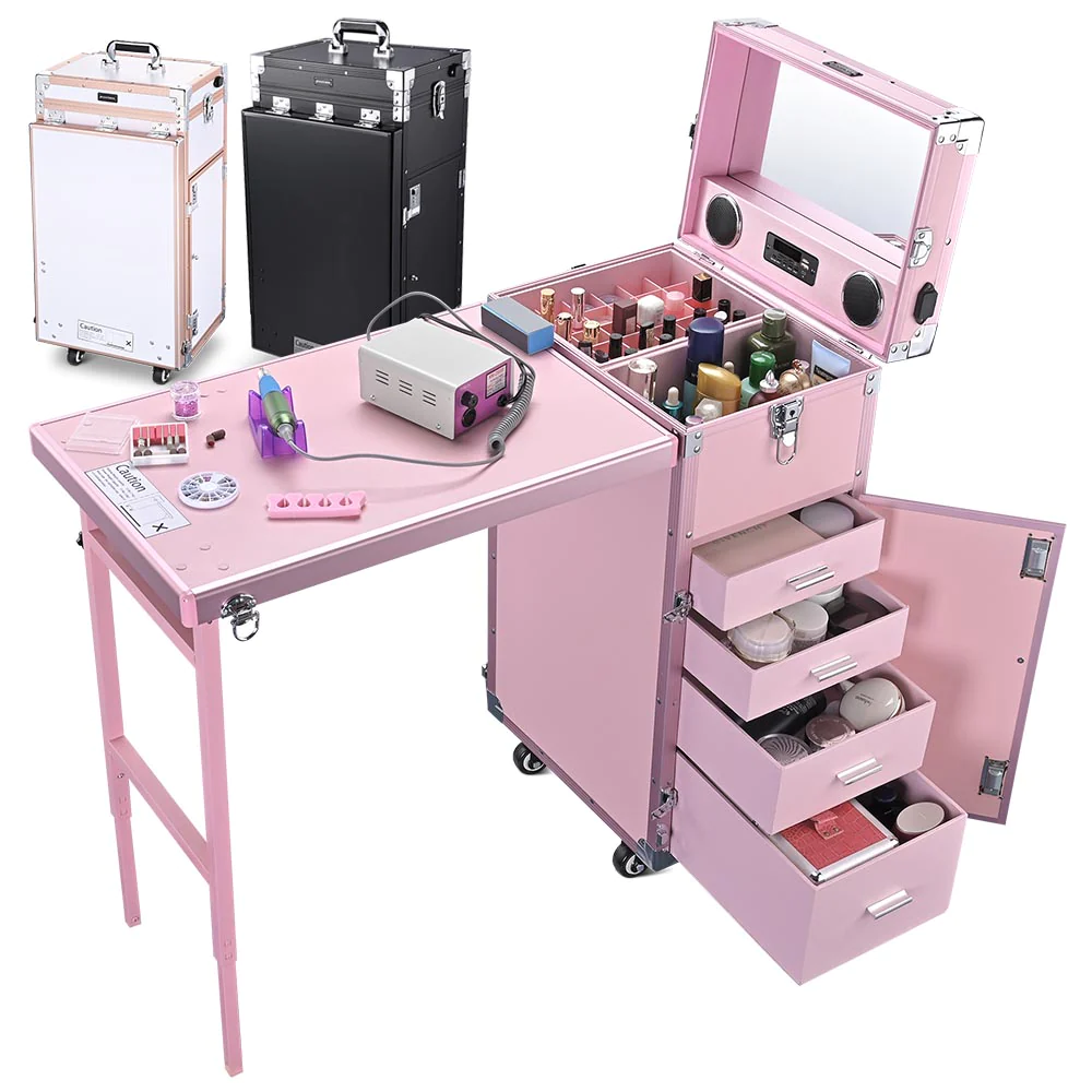 Mesa de maquillaje con ruedas para manicura