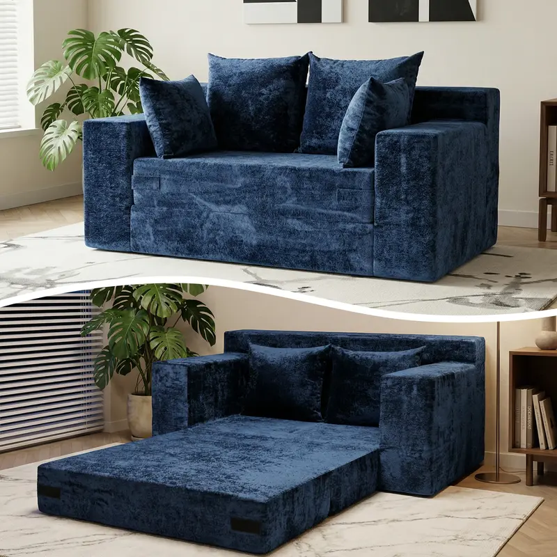Sofá Cama Convertible 3 en 1 Winzoo Modelo de Suelo: Sillón Extragrande, Sofá 2 Plazas, Chaise Longue Plegable Futón, Incluye 4 Cojines para Sala