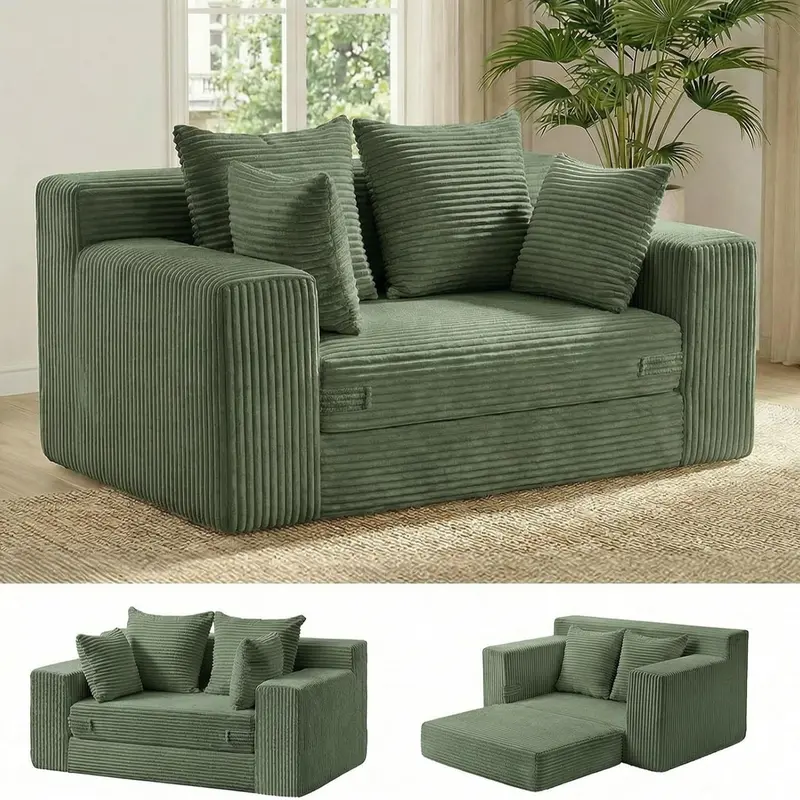 Sofá Cama Convertible 3 en 1 Winzoo Modelo de Suelo: Sillón Extragrande, Sofá 2 Plazas, Chaise Longue Plegable Futón, Incluye 4 Cojines para Sala