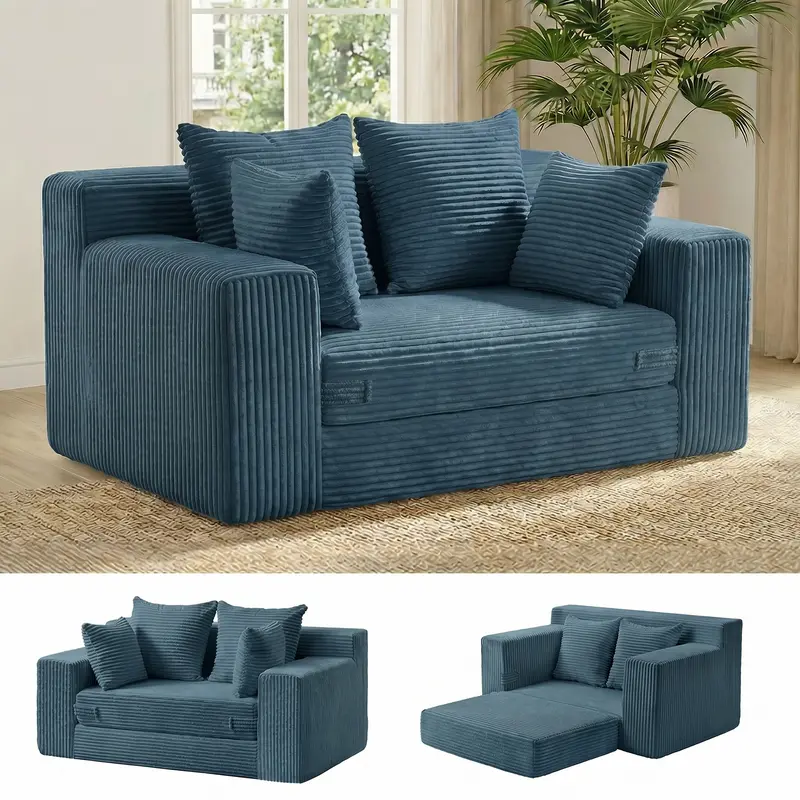 Sofá Cama Convertible 3 en 1 Winzoo Modelo de Suelo: Sillón Extragrande, Sofá 2 Plazas, Chaise Longue Plegable Futón, Incluye 4 Cojines para Sala