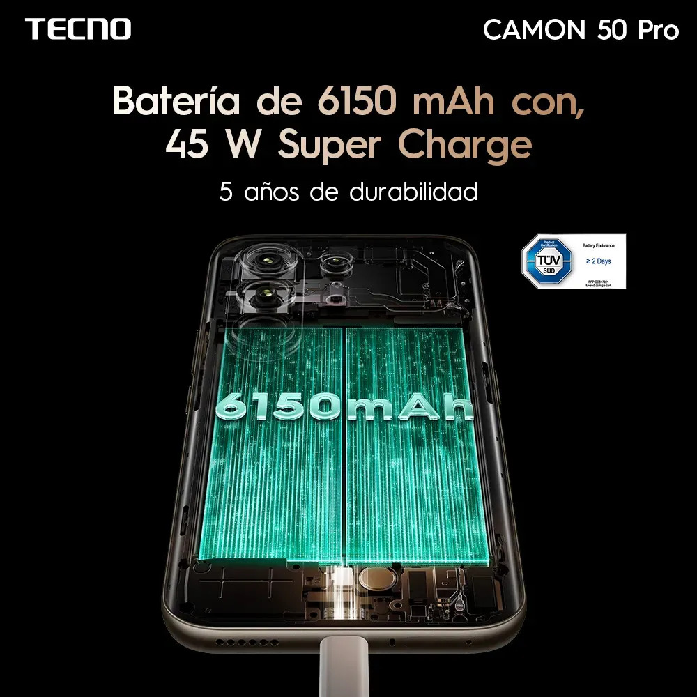 📱Tecno Camon 50 Pro Celular Desbloqueado, 8GB RAM + 256GB, Doble SIM, Pantalla AMOLED Curva 6.78" 144Hz, Batería 6150mAh, Cámara Triple 50MP