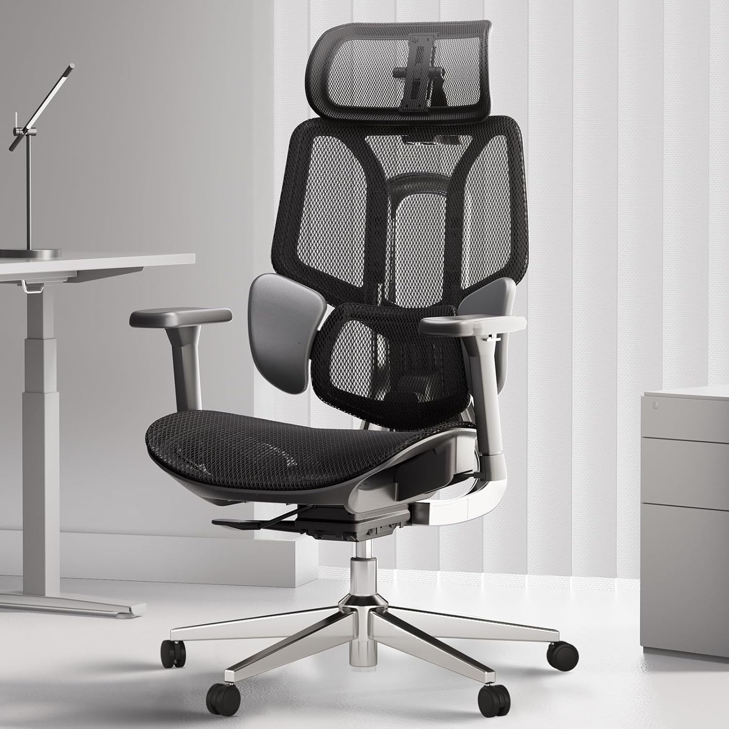 🪑Hbada E3 Air Silla de Oficina Ergonómica, Soporte Lumbar Dinámico de 3 Zonas, Reposacabezas Ajustable 3D, Reposabrazos 3D, Silla de Ordenador Giratoria