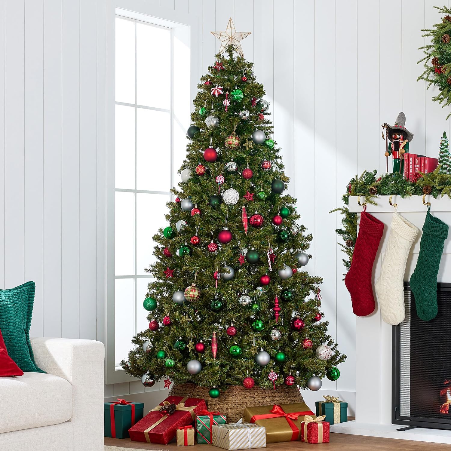🎄Árbol de Navidad Artificial de 7 pies｜Abeto Realista ramas densas, montaje rápido y base de metal resistente