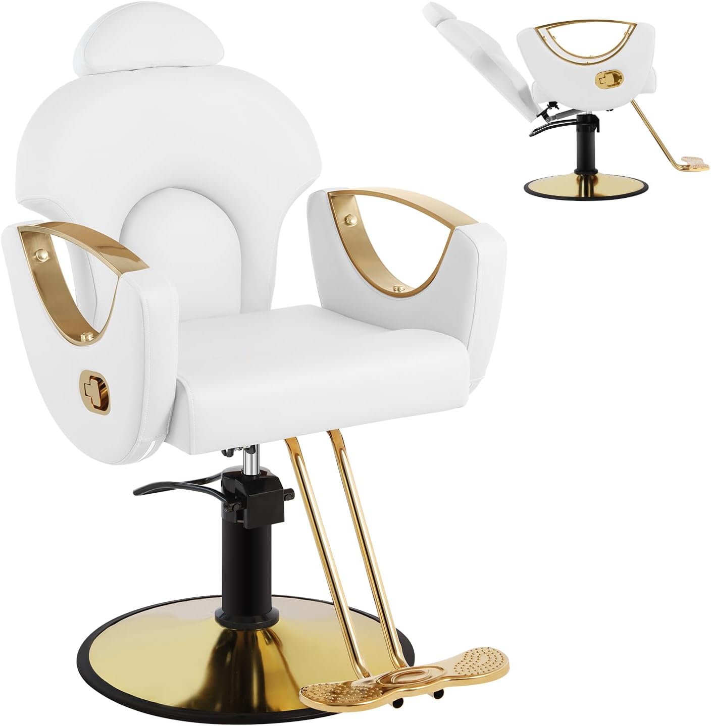 Silla de peluquero de salón, silla reclinable para peluquero, silla de peluquería con bomba hidráulica resistente, silla de peluquería giratoria de 360 grados para peluquería en casa, color rosa