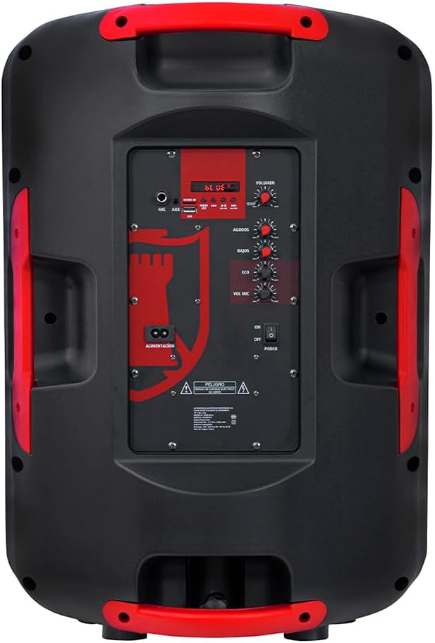 Kaiser Bafle Profesional Recargable, 15” y Potencia de 25,000 W PMPO Color Negro, Bluetooth, micrófono alámbrico y tripié metálico incluídos y Luz LED Multicolor, Tecnología KSR Link LED GEM-9515