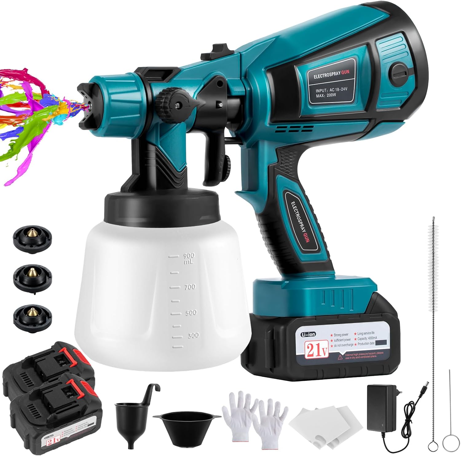 Pistola de Pintura, 800W Pistola para Pintar Eléctrica con Recipiente de 1400ml, Pulverizador de Pintura Multipropósito con 3 Modos de Pulverización y 4 Boquillas para Casas, Paredes, Muebles, Cercas