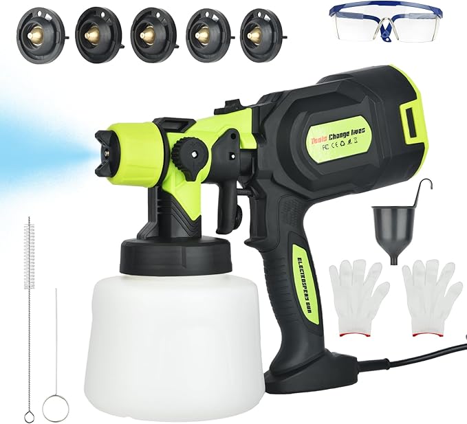 Pistola de Pintura, 800W Pistola para Pintar Eléctrica con Recipiente de 1400ml, Pulverizador de Pintura Multipropósito con 3 Modos de Pulverización y 4 Boquillas para Casas, Paredes, Muebles, Cercas