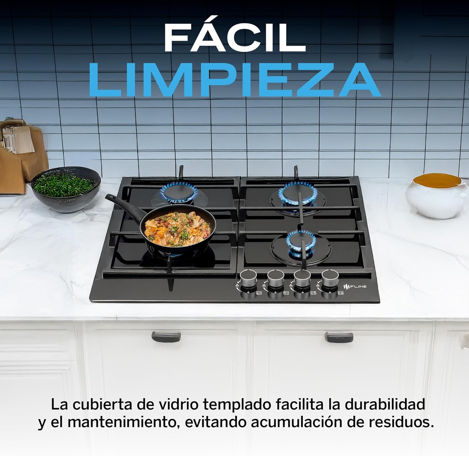 Parrilla De Gas Empotrable 4 Quemadores | Vidrio Templado | Gas LP Y Gas Natural | Encendido Electrónico | Estufa De Mesa | Parrilla De Inducción | Fácil Limpieza