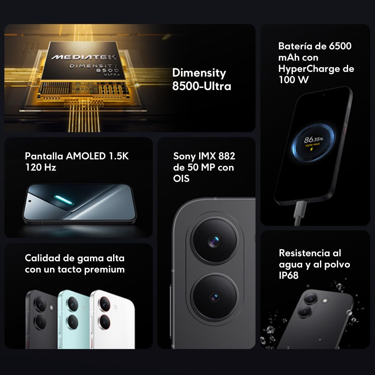 Poco X8 Pro 12GB + 512GB Negro Versión Global,Flagship Dimensity 8500 Ultra, Batería 6500mAh(typ),Pantalla AMOLED 6.59'' 120Hz, Cámara Principal 50MP
