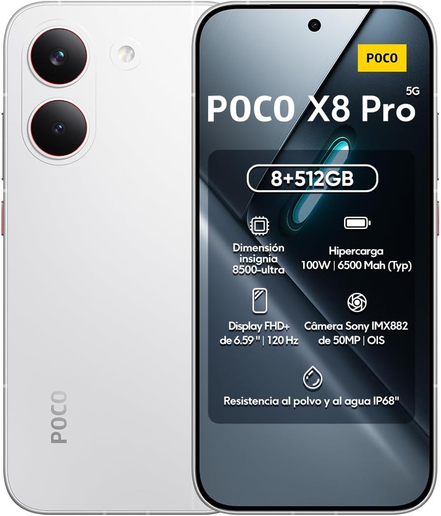 Poco X8 Pro 12GB + 512GB Negro Versión Global,Flagship Dimensity 8500 Ultra, Batería 6500mAh(typ),Pantalla AMOLED 6.59'' 120Hz, Cámara Principal 50MP