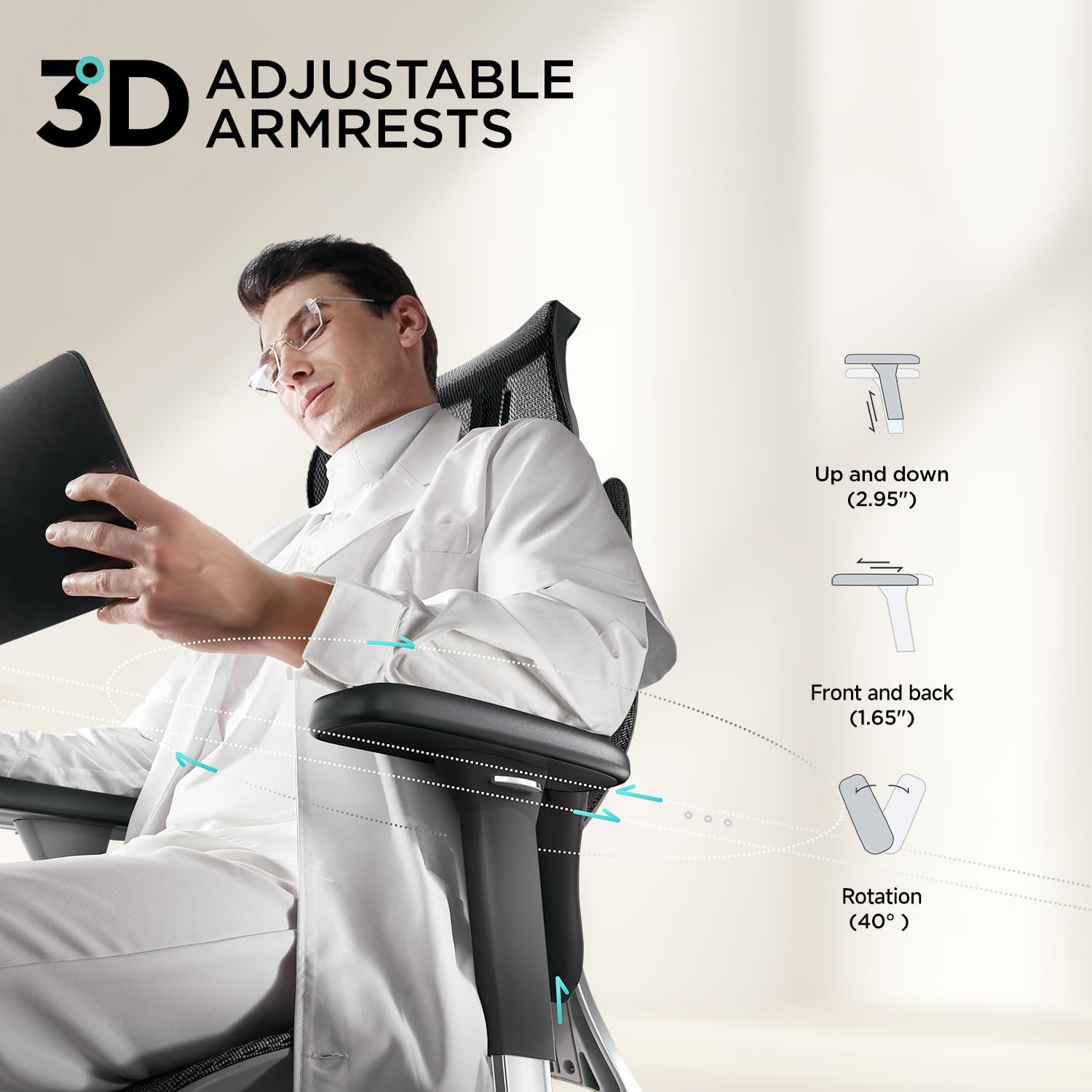 🪑Hbada E3 Air Silla de Oficina Ergonómica, Soporte Lumbar Dinámico de 3 Zonas, Reposacabezas Ajustable 3D, Reposabrazos 3D, Silla de Ordenador Giratoria
