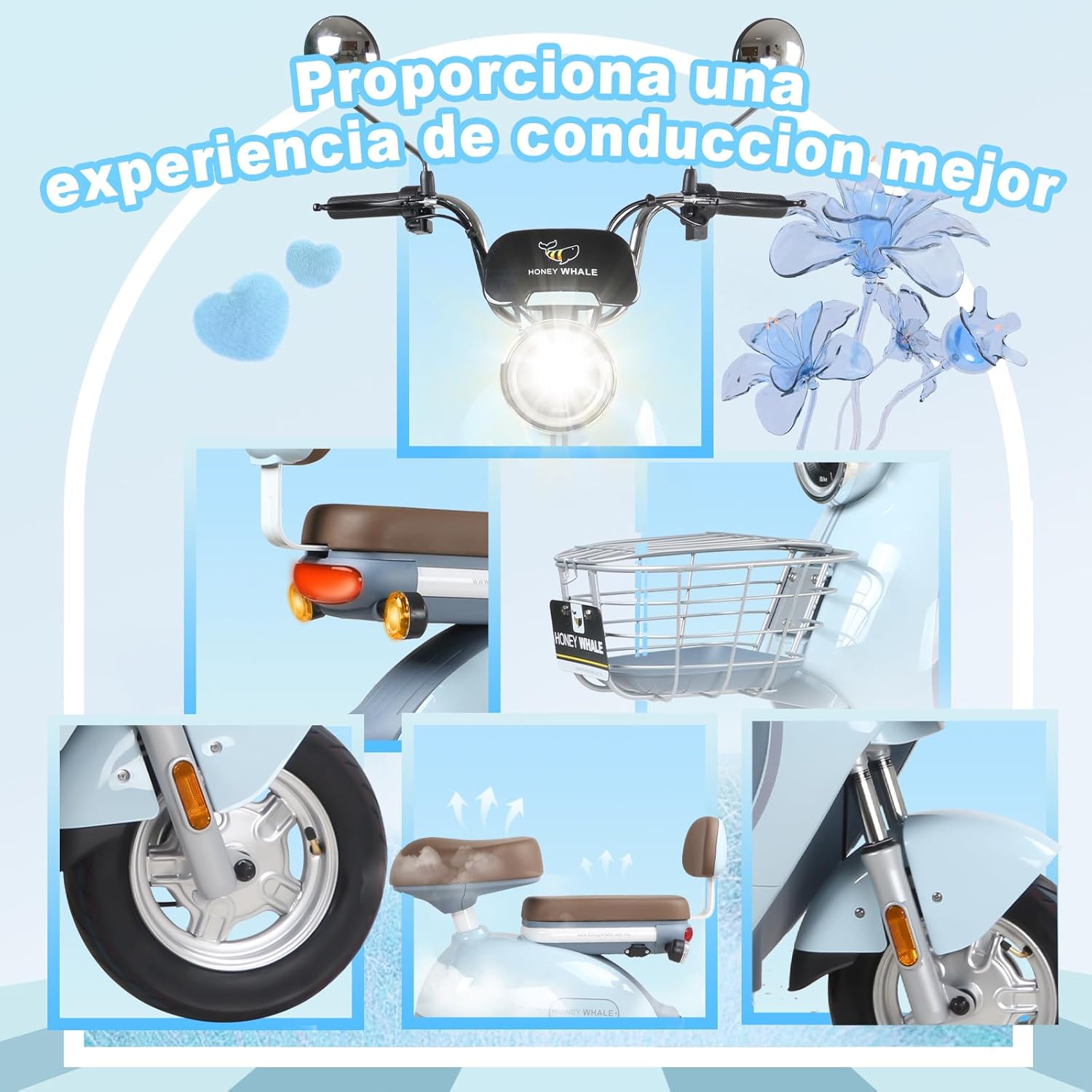HONEYWHALE UNA Bicicleta Electrica para Adultos, Moto Electrica con Alarma, Potencia Motor MAX 800W, Velocidad MAX 45KM/H, Autonomía 60KM, Bateria 20AH de Gran Capacidad