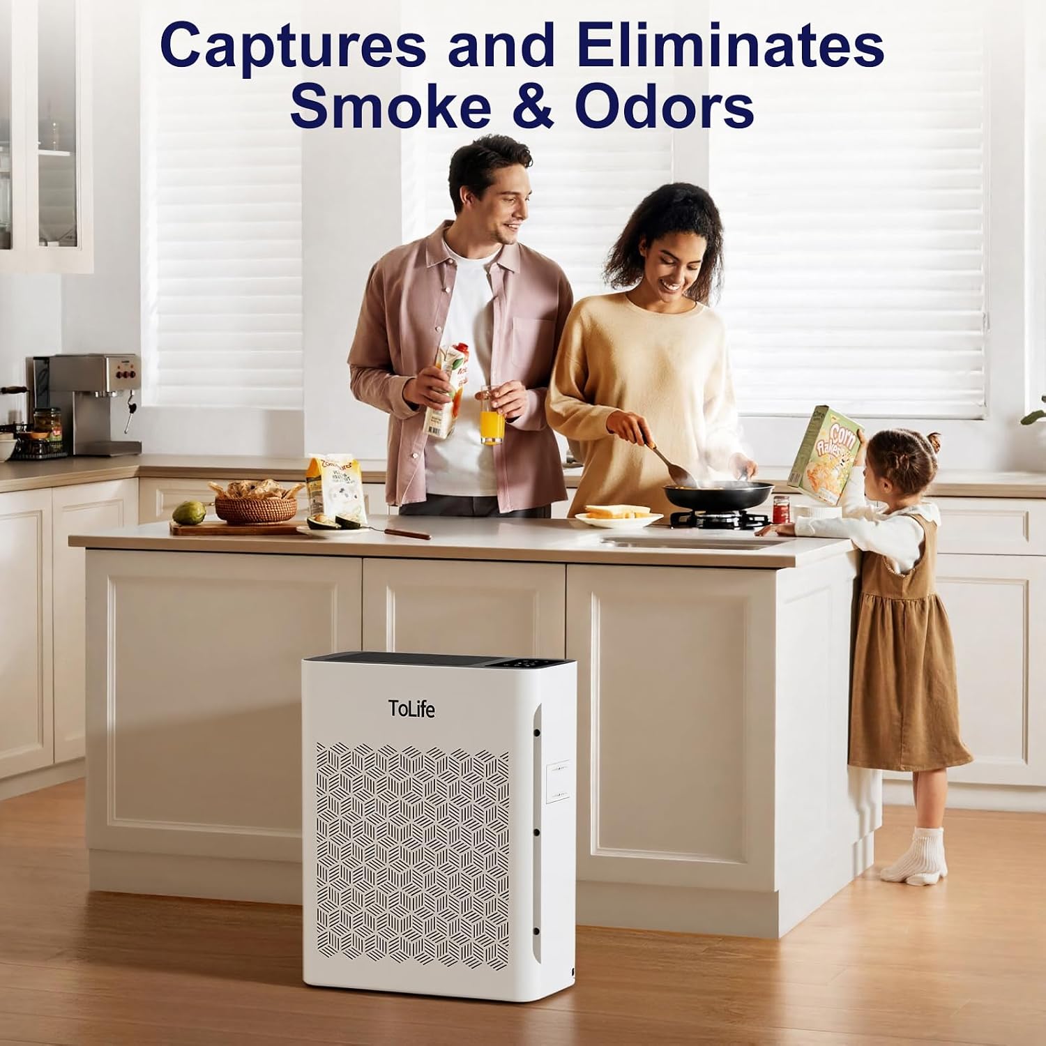 Tolife Purificador de aire para habitación grande, purificadores de aire para el hogar y pelo de mascotas con filtro lavable, limpiador de aire para recámara de hasta 1095 pies² polvo humo olor, modo