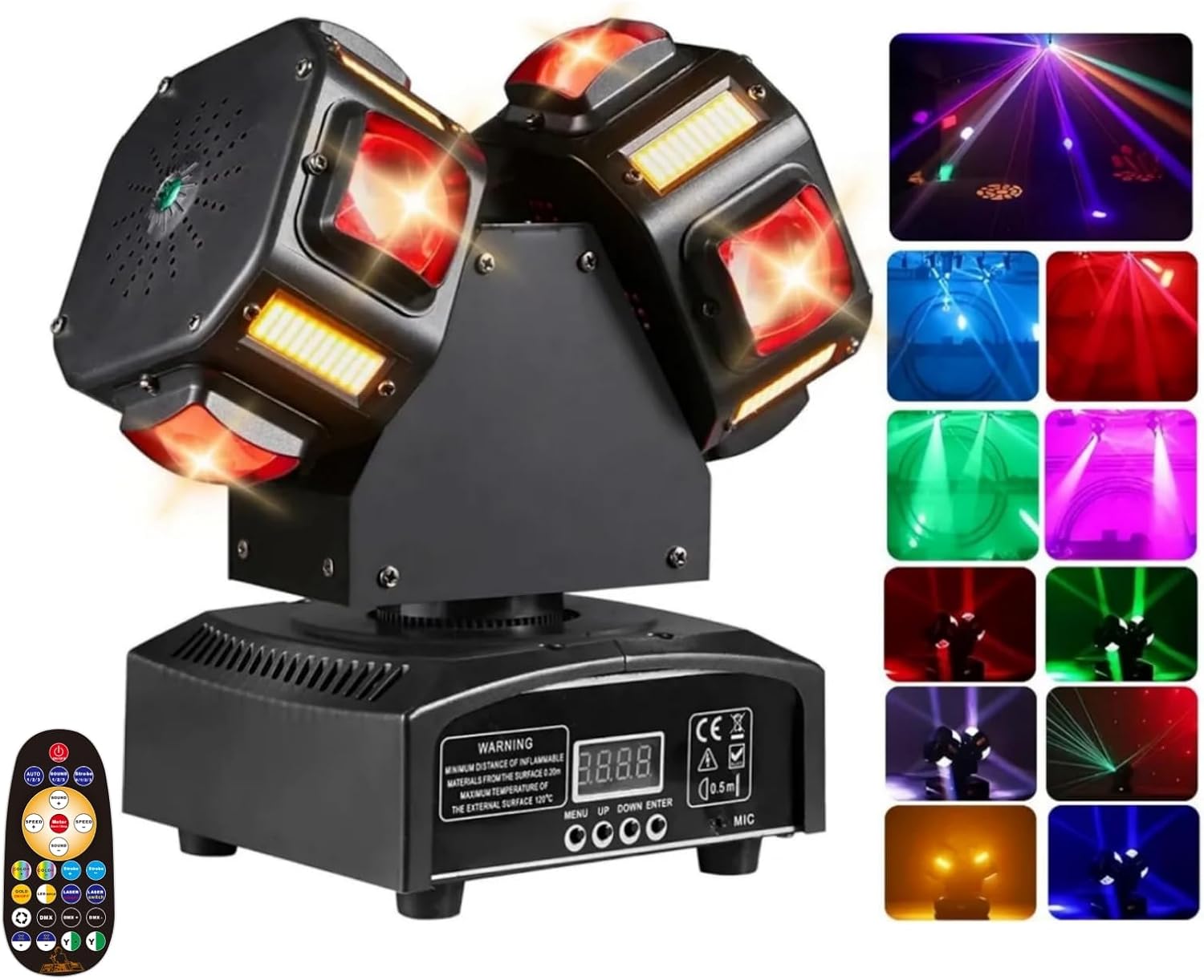 🎵Luces DJ Doble Cabeza con Control Remoto, 120W Haces Móviles Rotación 360° Strobe Láser para Fiesta Discoteca Bar KTV DJ Iluminación LED RGBW Proyector Efectos Escenario Focos De Iluminación