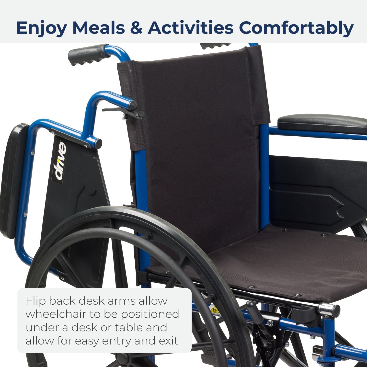 Drive Medical BLS20FBD-ELR Blue Streak Wheelchair with Flip Back Desk Arms and Elevating Leg Rests, Blue