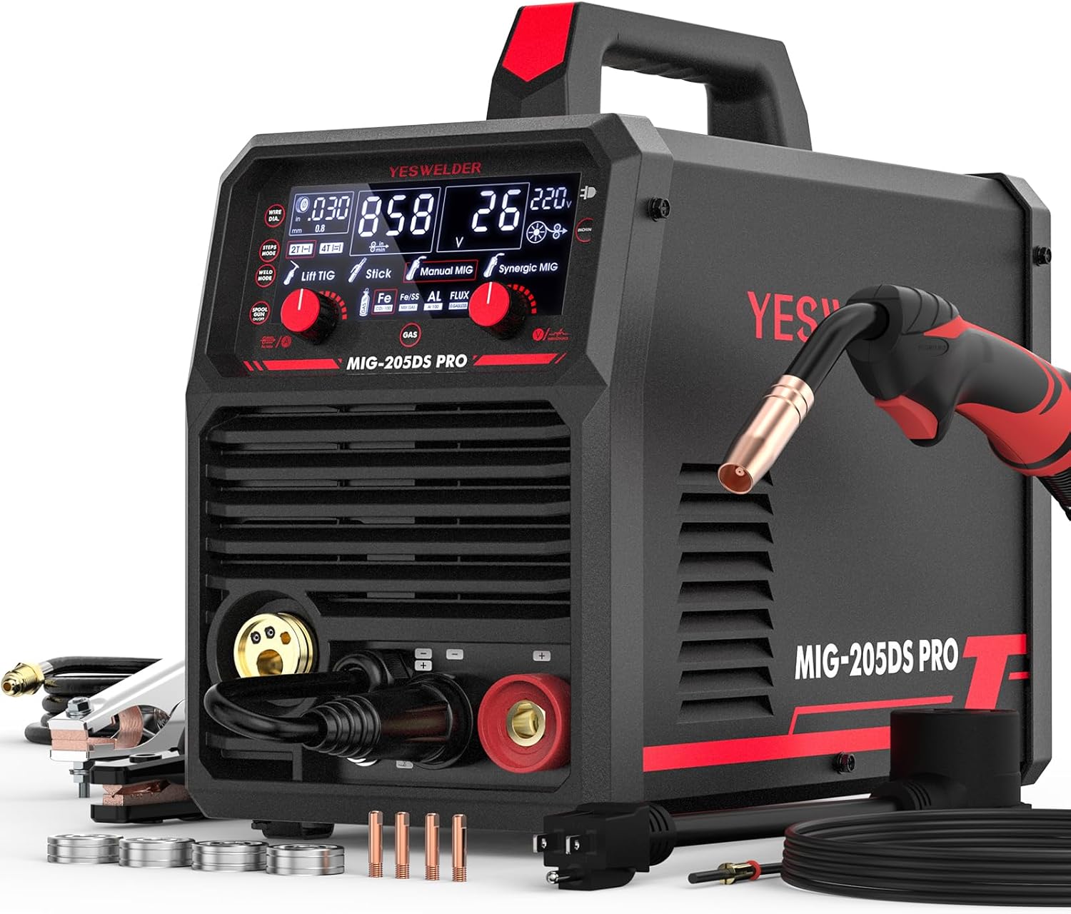 YESWELDER Soldadora Inversora Microalambre De 135 Amperios, 110 V Flux Core Soldadora Inversora， MIG/LIFT TIG/STICK MáQuina De Soldadura 3 En 1 Igbt Inverter Soldadora